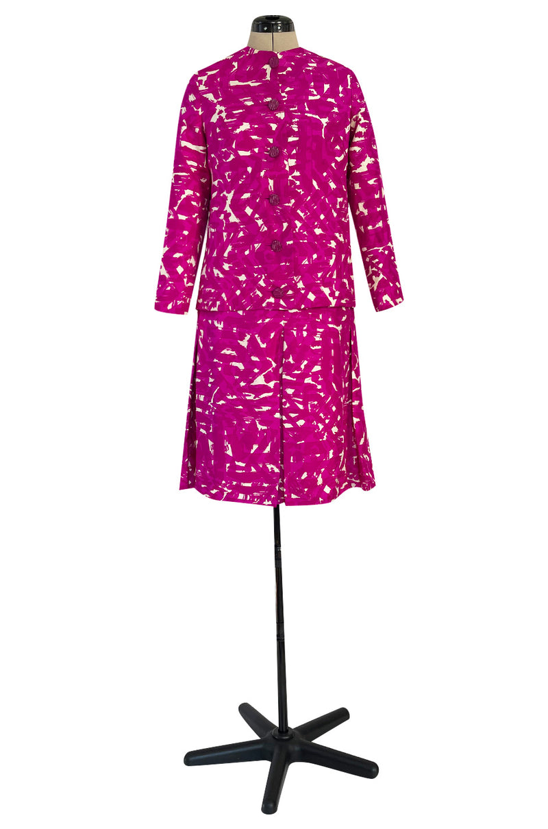 Exceptional Spring 1966 Christian Dior Haute Couture Suit by Marc Bohan In a Pink Patterned Silk Twill