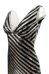 1970s Ruben Panis Silver & Black Sequin Low Front & Back Dress