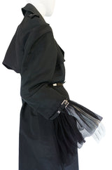 2006A Chanel Black Silk Tulle Edged Trench Coat