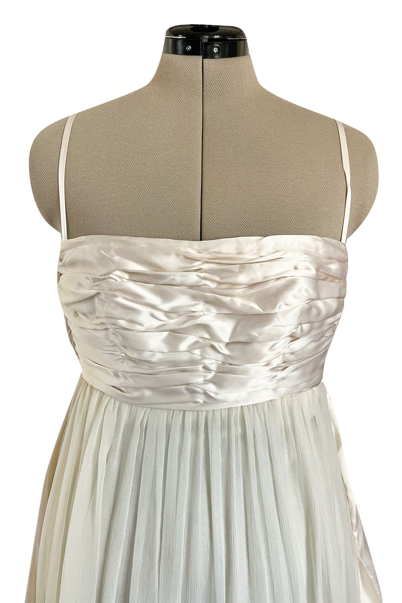 Spectacular Late 1970s Galanos Couture Ivory Silk Chiffon Dress w Brilliant Floral Print