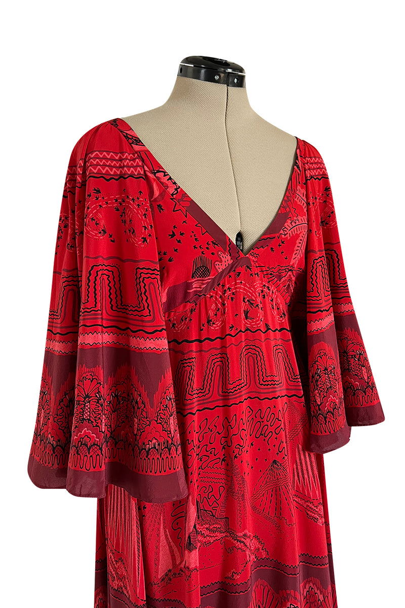 Spring 2017 Valentino by PierPaolo Piccioli Red Silk Dress w Zandra Rhodes Print
