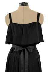 Superb Late 1970s Christian Dior by Marc Bohan Minimalist Demi-Couture Black Silk Dress