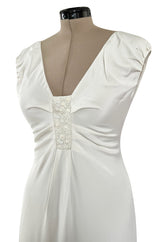 2000s Valentino Roma Off White Super Model Long Dress w Bead & Sequin Detailing