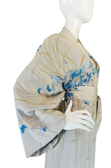 1970s Hanae Mori Palest Blue Butterfly Silk Kimono