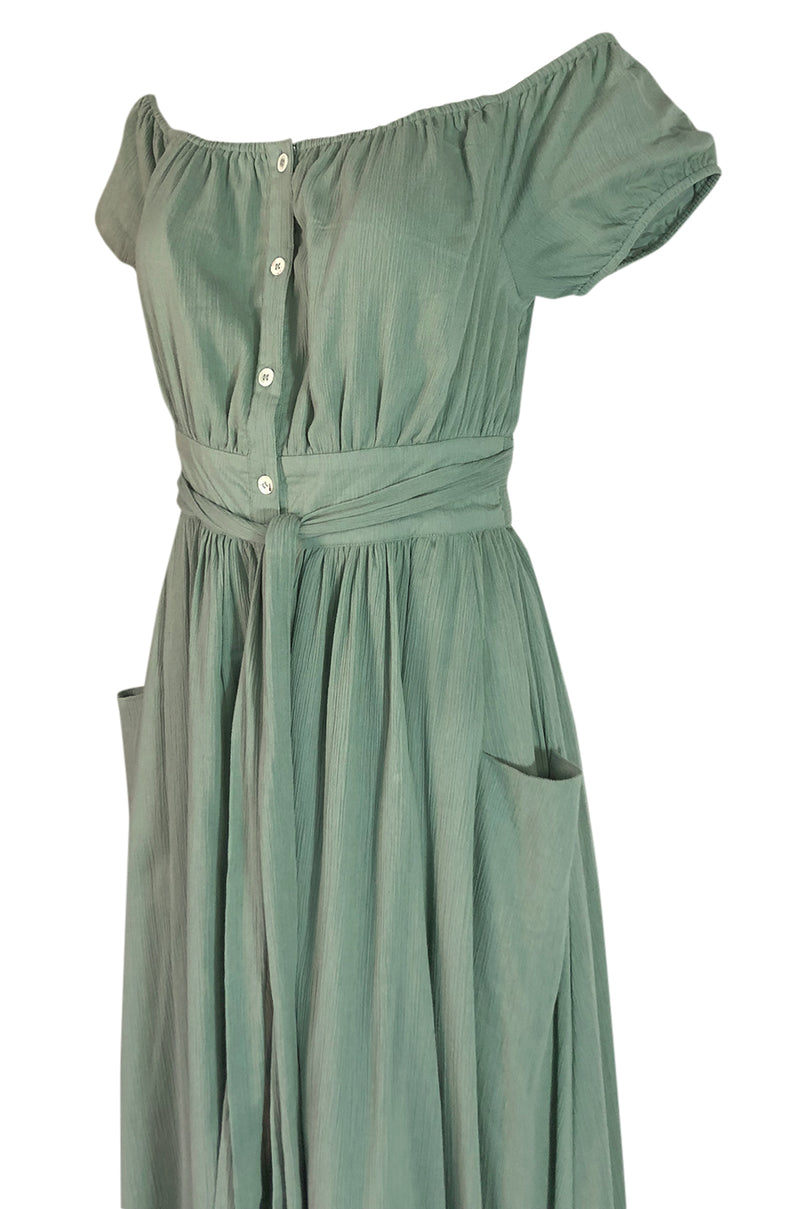 S/S 2016 Mara Hoffman Pale Green Cotton Gauze Off Shoulder Dress Shrimpton Couture S/S 2016 Mara Hoffman Pale Green Cotton Gauze Off Shoulder Dress Shrimpton Couture