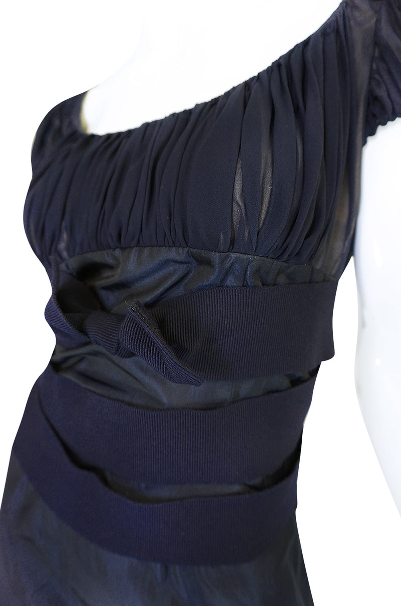 Recent Giambattista Valli Deep Blue Fitted Silk & Chiffon Dress