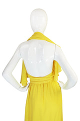 1970s Backless Yellow Wrap Halston Maxi Dress
