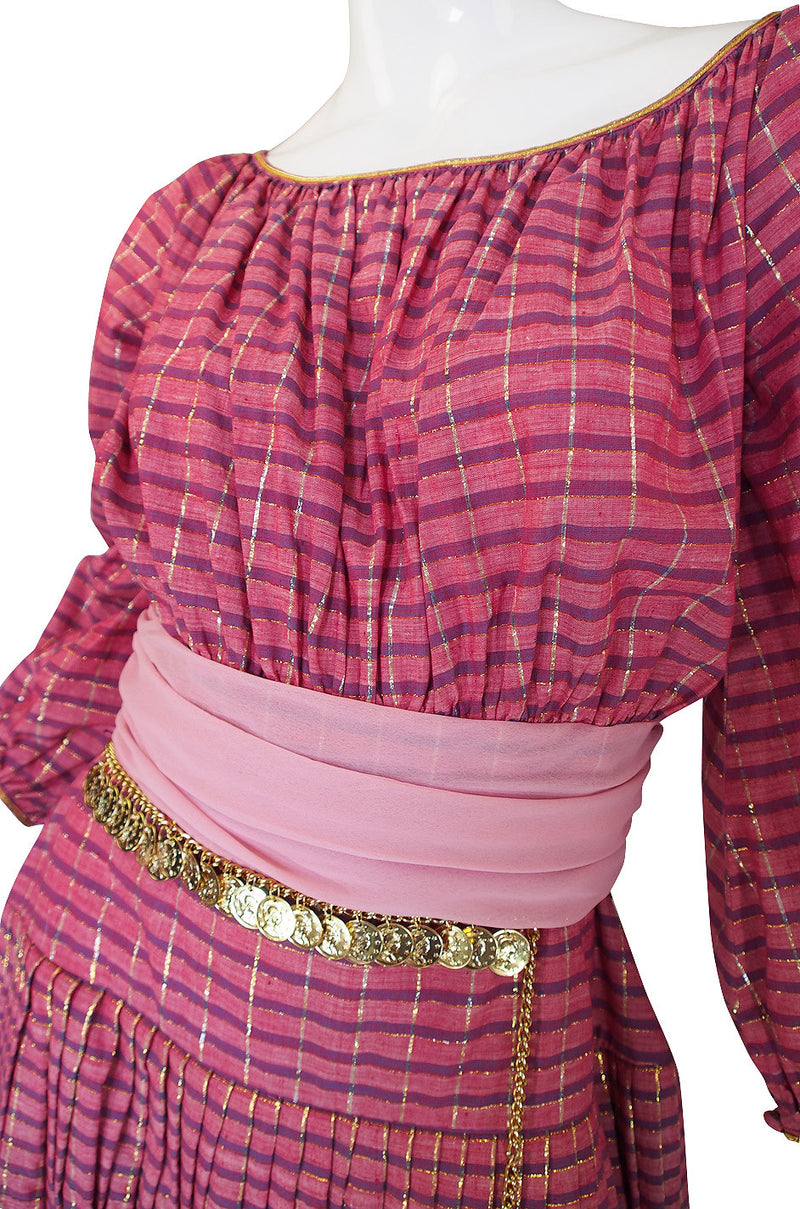 1960s Pat Sandler Pink & Gold Maxi Dress