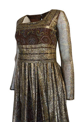 c1968 Christian Dior Demi-Couture Gold & Printed Silk Dress