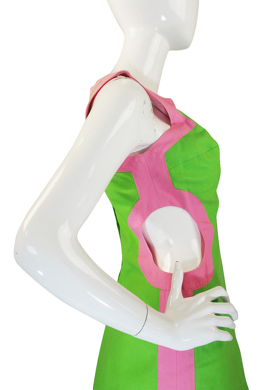 60s cut out dress 1960s Green & Pink Mini Gogo – Shrimpton Couture Size:42W/32L P2507 40 / Dress Length Silver Petite Embellished And