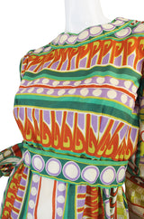 1960s Tribal Print Silk Malcolm Starr Maxi Dress