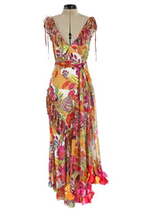 Gorgeous Spring 2005 Christian Dior by John Galliano Silk Print Dress w Flowered Edge Scarf