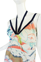 1970s Lanvin Pastel Scenic Printed Jersey Maxi Dress