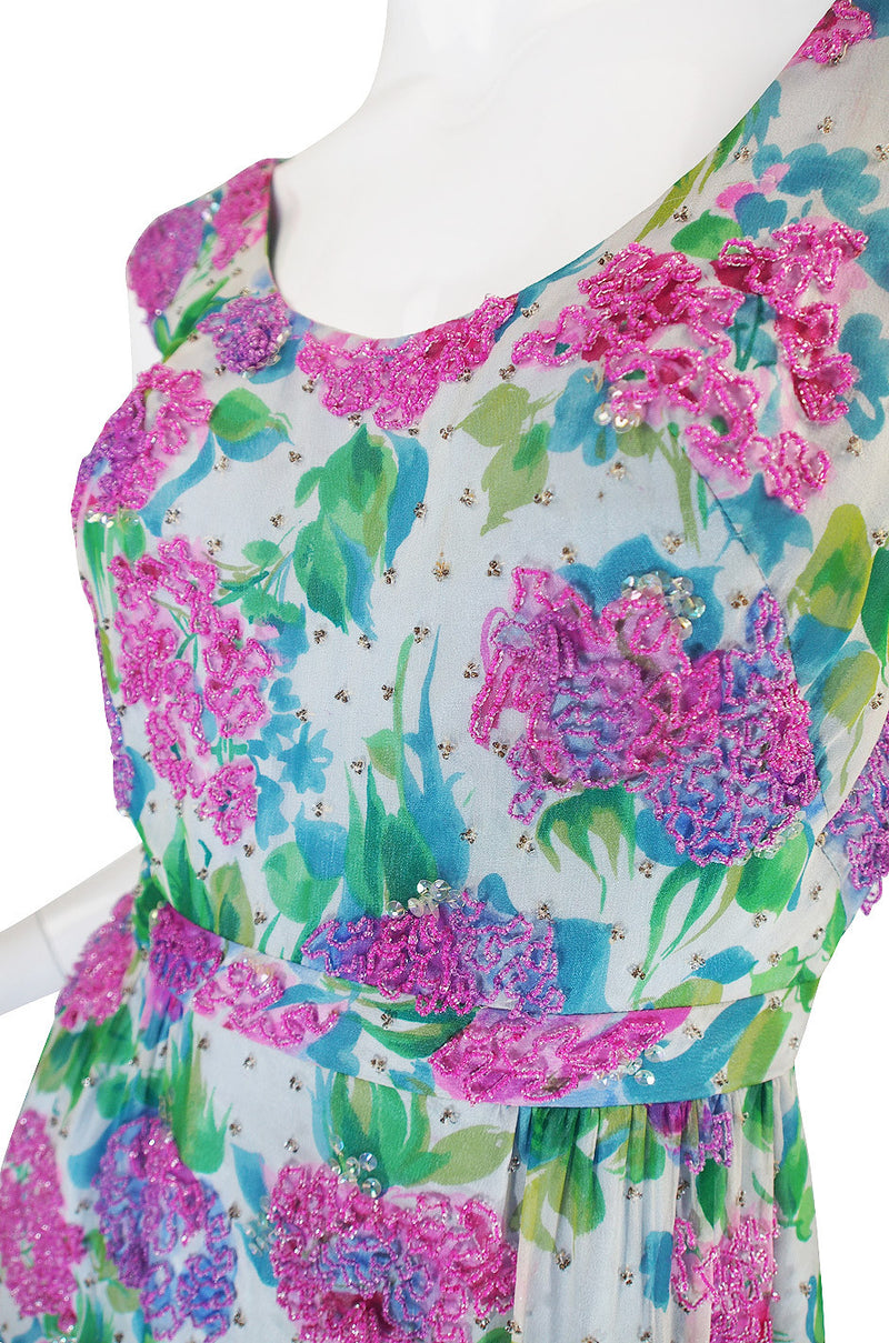 1960s Heavily Beaded Floral Malcolm Starr Dress