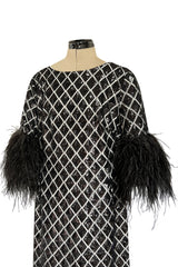 Gorgeous Fall 2019 Huishan Zhang Runway Black & Silver Sequin Dress w Feather Sleeves