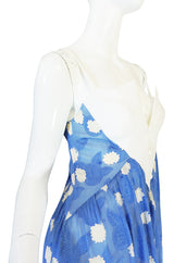 Rare 1970s Courreges Printed Blue Silk Chiffon Dress