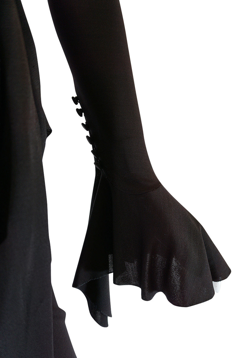 1990s Chocolate Givenchy Wrapped Ruffled Jersey Dress