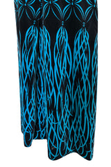 1960s Emilio Pucci Blue & Black Stunning Tassel Print Velvet Maxi Skirt