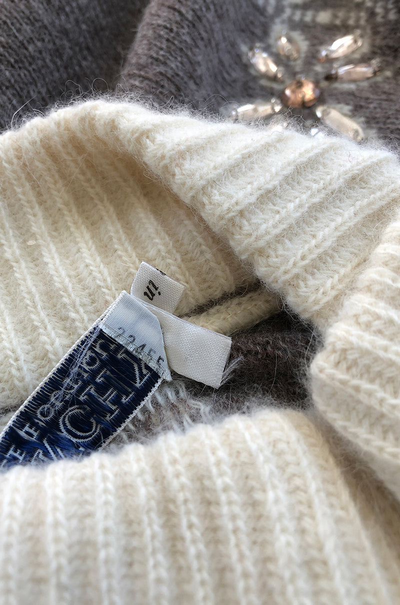 1980s Givenchy Shetland Wool Numbered Sweater w Bead & Sequin Detailing