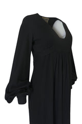 c.1969-1970 Ossie Clark Black 'Graduation' Front Plunge Dress