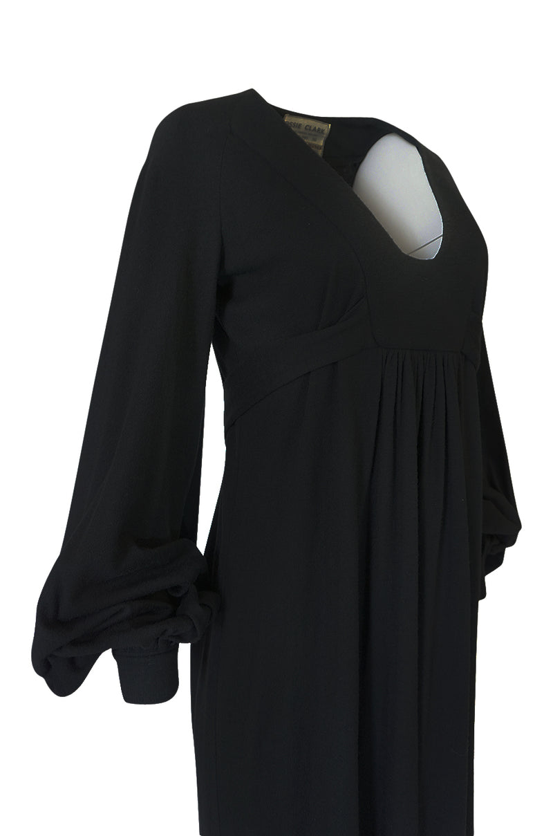c.1969-1970 Ossie Clark Black 'Graduation' Front Plunge Dress