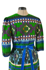 Ad Campaign Fall 1972 Lanvin by Jules-Francois Crahay Green & Blue Geometric Pattern Dress