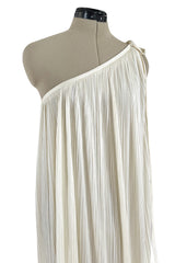 Fabulous 1970s Halston Ivory Pleated One Shoulder Lose & Easy to Wear Dress