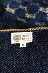 1970s Cropped Blue Mohair, Wool & Gold Metallic Plunge Sweater