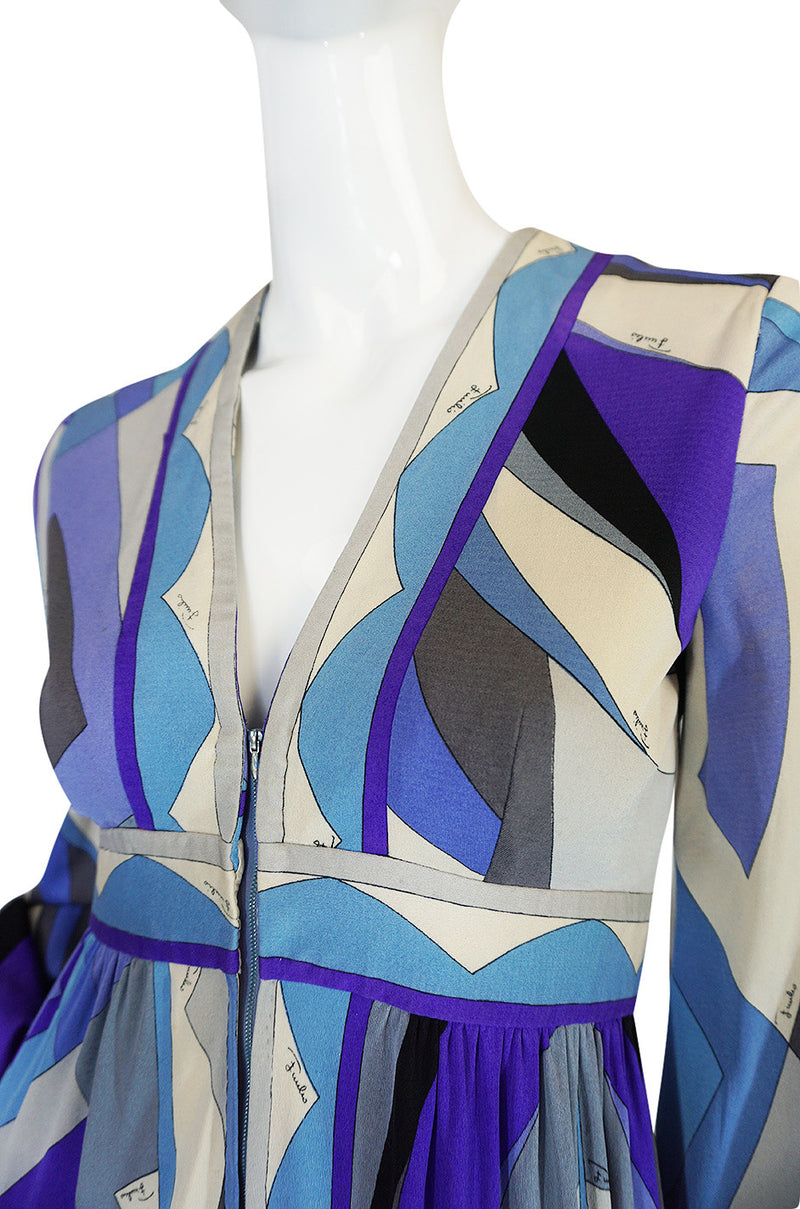 Gorgeous 1970s Purple & Blue Silk Jersey Pucci Caftan Dress