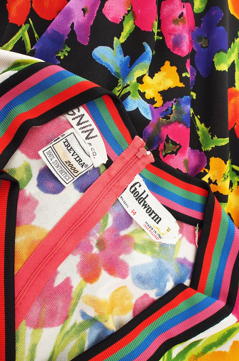 1960s Multi Color Goldworm Plunge Maxi Dress