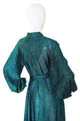 1970s Rare Green Metallic Halston Caftan