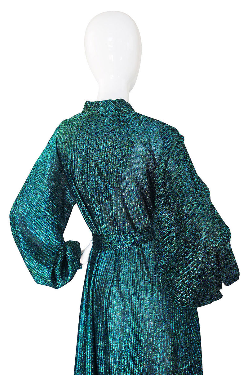 1970s Rare Green Metallic Halston Caftan