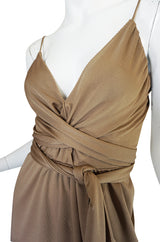 1970s Stephen Burrows  Slinky Taupe Jersey Wrap Dress