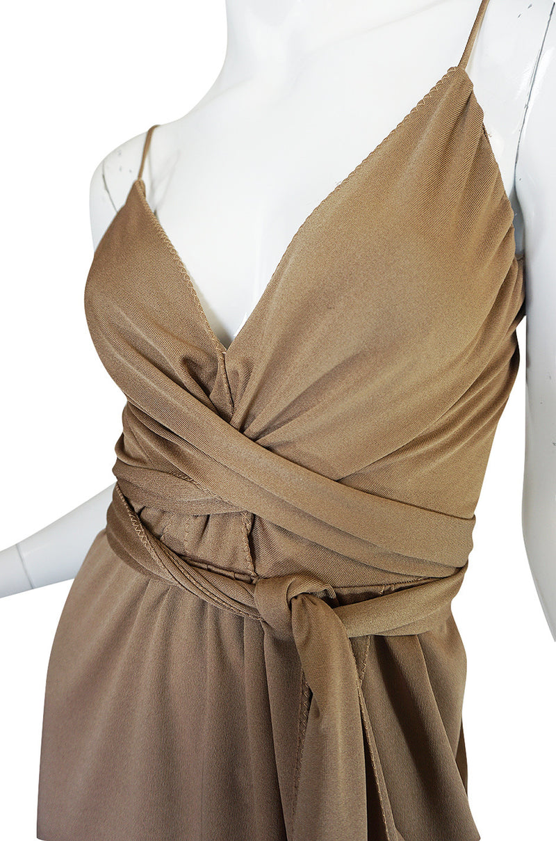 1970s Stephen Burrows  Slinky Taupe Jersey Wrap Dress