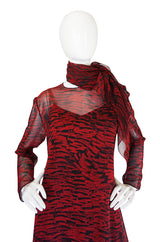 Three Piece 1970s Halston Printed Crepe Chiffon Dress Set
