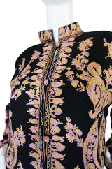 1960s Pastel Crewel Embroidered Detailing Black Jacket