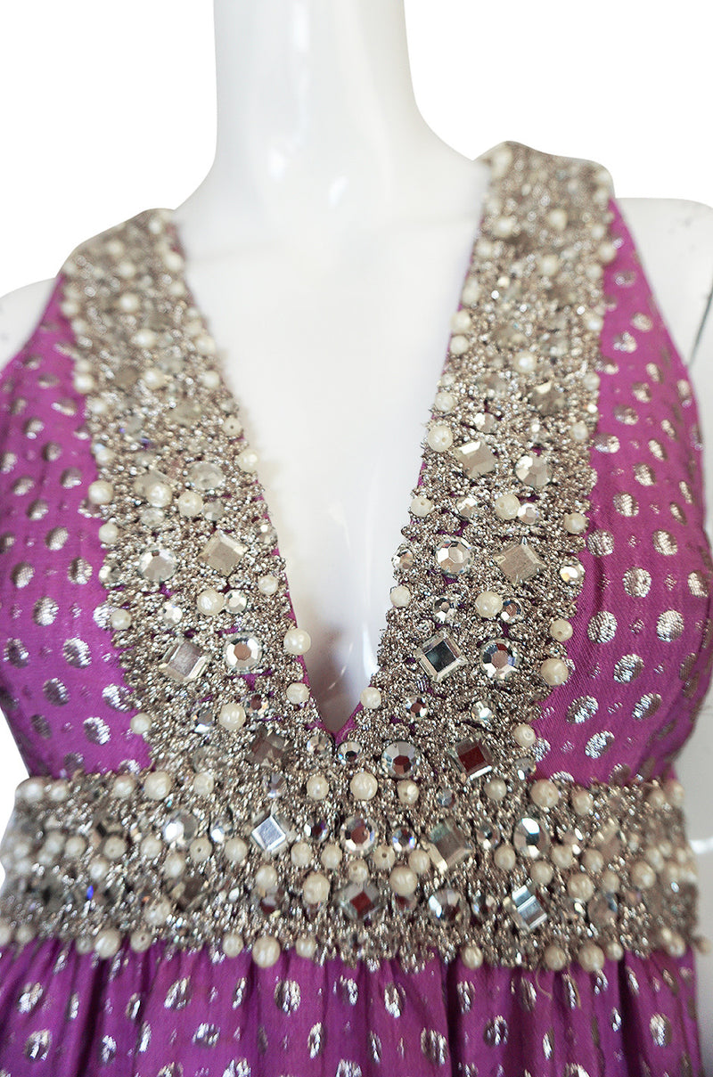 c1965-69 Lavender & Silver Beaded Oscar de la Renta Dress