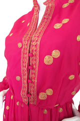 1960s Pink Chiffon & Gold Mexican Dress