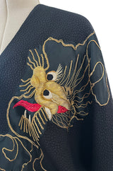 Wonderful Upcycled Vintage Kimono Fabric Top w Hand Applied Gold Metal Thread Dragons