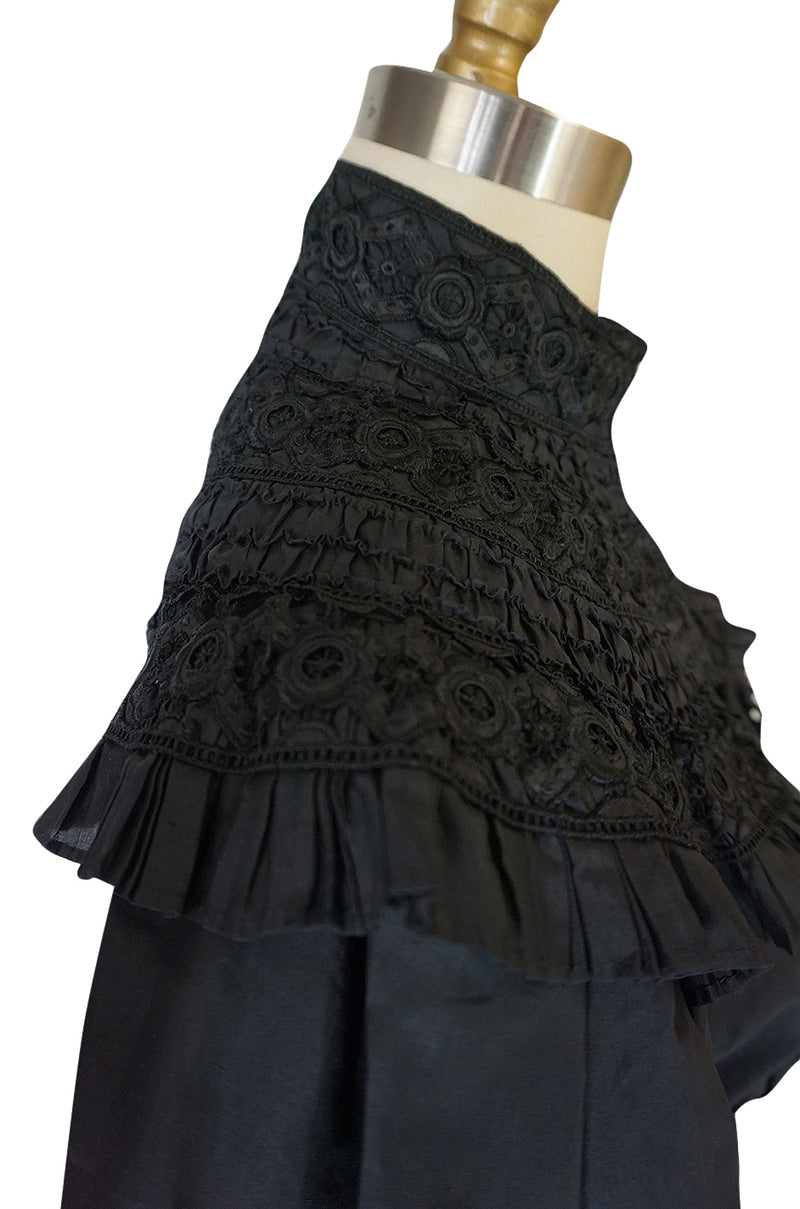 Exceptional Victorian Black Silk & Handmade Lace Top