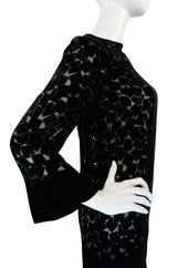 1970s Yves Saint Laurent Fused Velvet & Silk Chiffon Shift Dress