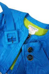 1980s Yves Saint Laurent Blue Moire Silk Jacket w Belt