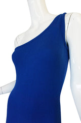 Museum Held 1977 Halston Blue Cashmere One Shoulder Dress