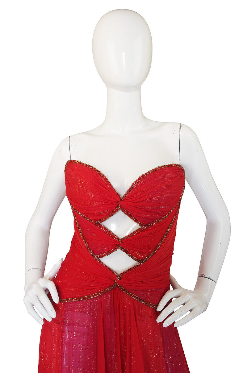 Fall 2001 Red & Gold Bob Mackie Cut Out Gown