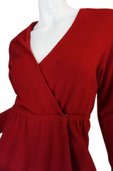 1970s Halston Deep Red Wool Jersey Wrap Dress
