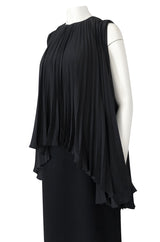 1990s Christian Dior Chic Black Sheath Dress w Pleated Cape Overley