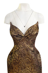 Documented Fall 1997 Thierry Mugler Gold Bronze Brocade Strapless Dress w Formed Pointed Cups