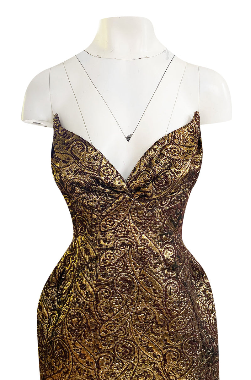 Documented Fall 1997 Thierry Mugler Gold Bronze Brocade Strapless Dres Shrimpton Couture Documented Fall 1997 Thierry Mugler Gold Bronze Brocade Strapless Dres Shrimpton Couture