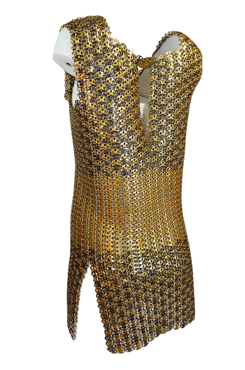 Iconic 1968 Paco Rabanne Chain Mail Dress in Silver & Gold Metal