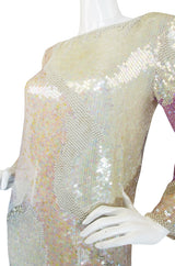 1983 Pink & Cream Halston Sequin Sheath Dress